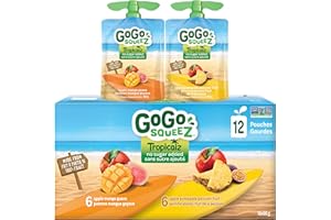 GoGo squeeZ Tropicalz Fruit Sauce Snack Pouches Variety Pack - Apple Mango Guava, Apple Pineapple Passion Fruit. 100% Real Fr