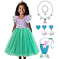 VORLITS Little Girls Mermaid Costume Dress for Girls Princess Costume Dressed Up Party with Accessories