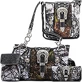 Western Style Camouflage Purse Buckle Tooled Floral Conchos Country Studs Crossbody Handbag For Women Shoulder Bag Wallet Set | Concho Buckle, Tooled, Floral, Country, Studs