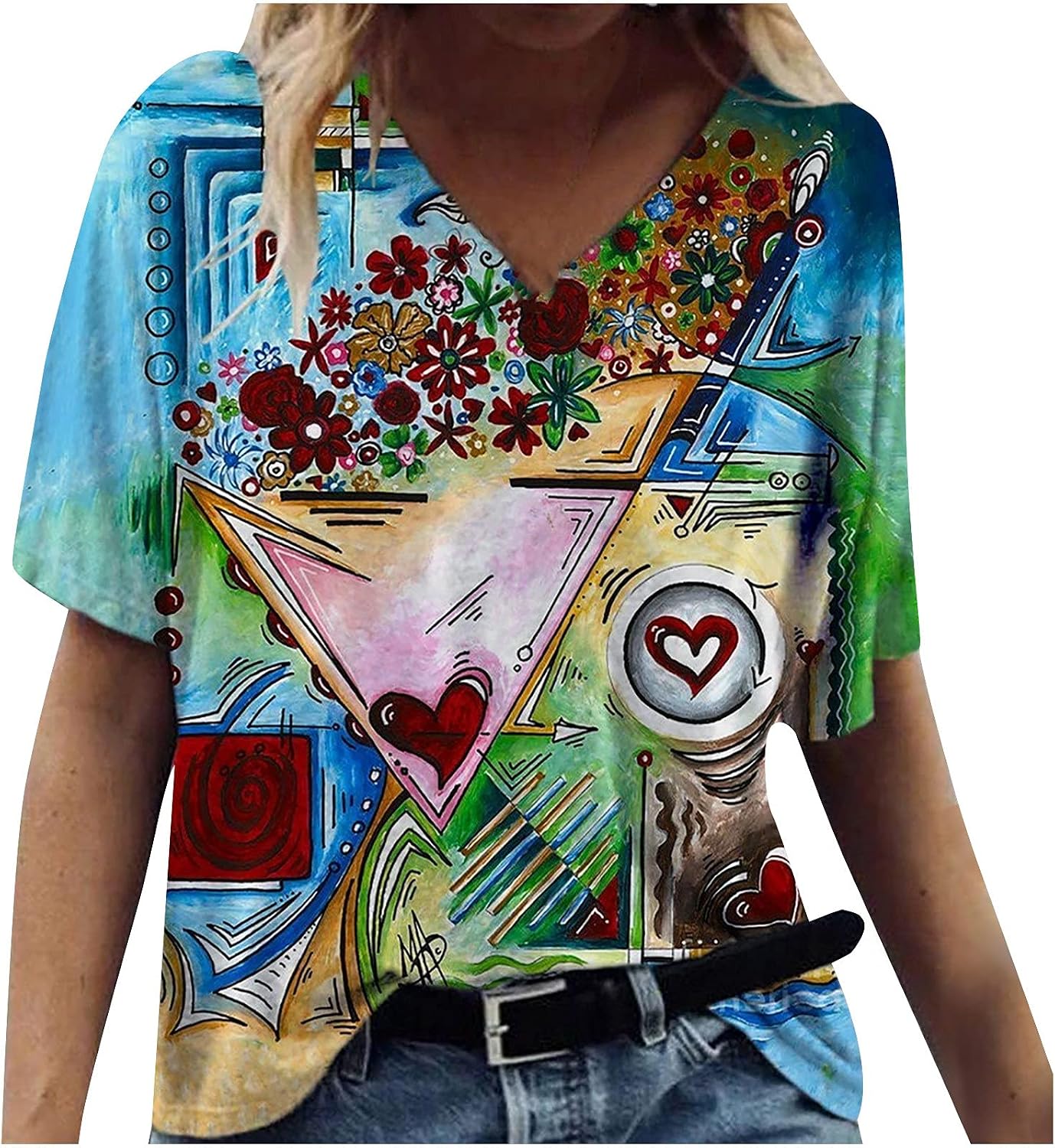 GLEENOD Damen Oversize T-Shirt – V-Ausschnitt, Kurzarm, Mit Tasche, Lässiges Sommer-Top In Vielen Farben