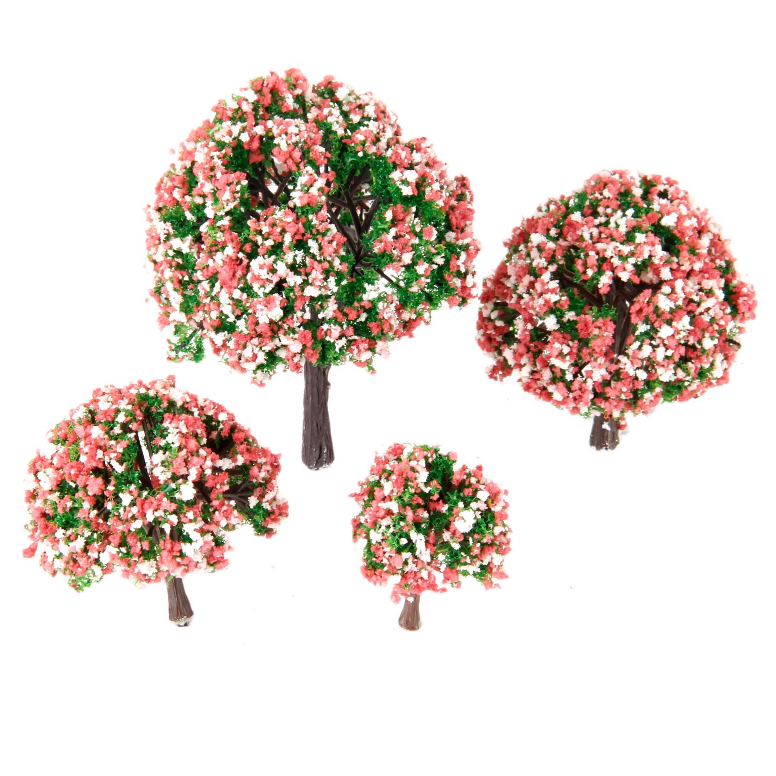 Yetaha 4PCS Miniature Pink Flowers Model Trees, 4-10cm/1.57-3.94in Landscape Diorama Peach Flowers Tree, Plastic Miniature Landscaping Scenery Trees for Railway Scene OO HO Z Scale DIY Decoration