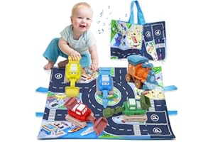 JICUICUI Car Toys for 1 Year Old Boy, Toy Cars for Toddlers 1-3with Playmat Storage Bag 1 2 Year Old Boy Birthday Gifts Toddler Toys