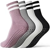 Jeyiour 4Pairs Womens Pilates Socks with Grip Crew Winter Pilates Gift Socks Non Slip Yoga Sock for Workout Barre Hospital