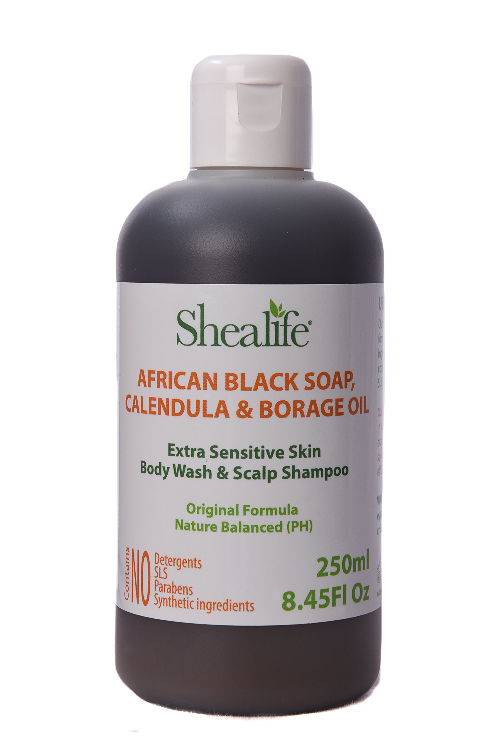 African Black Soap Liquid, Calendula, Borage, Coconut Oil. No SLS, Detergents & Parabens. Sensitive Skin types, 250ml