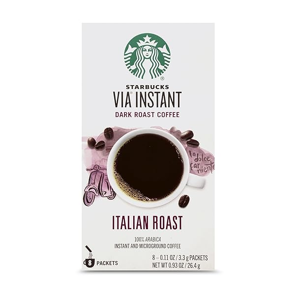STARBUCKS VIA INSTANT COFFEE DARK ROAST PACKETS — ITALIAN ROAST — 100% ARABICA — 1 BOX (8 PACKETS)