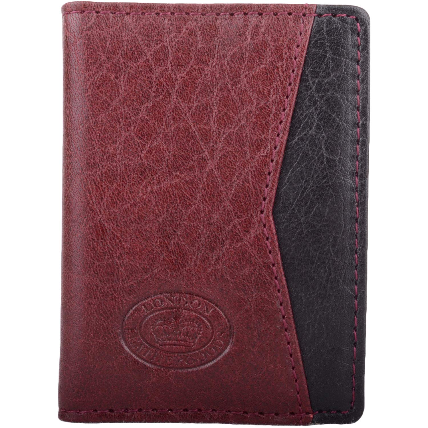 Valita Mens Buffled Crumple Leather RFID Protected Credit Card/Travel Card Holder Wallet - Dark Red/Black