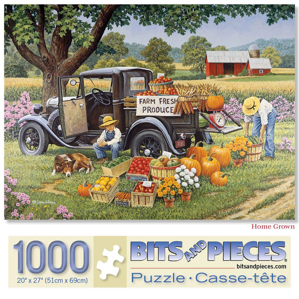 Bits and Pieces - 1000 Piece Jigsaw Puzzle for Adults - Home Grown - 1000 pc Fall on the Farm Jigsaw by Artist John Sloane