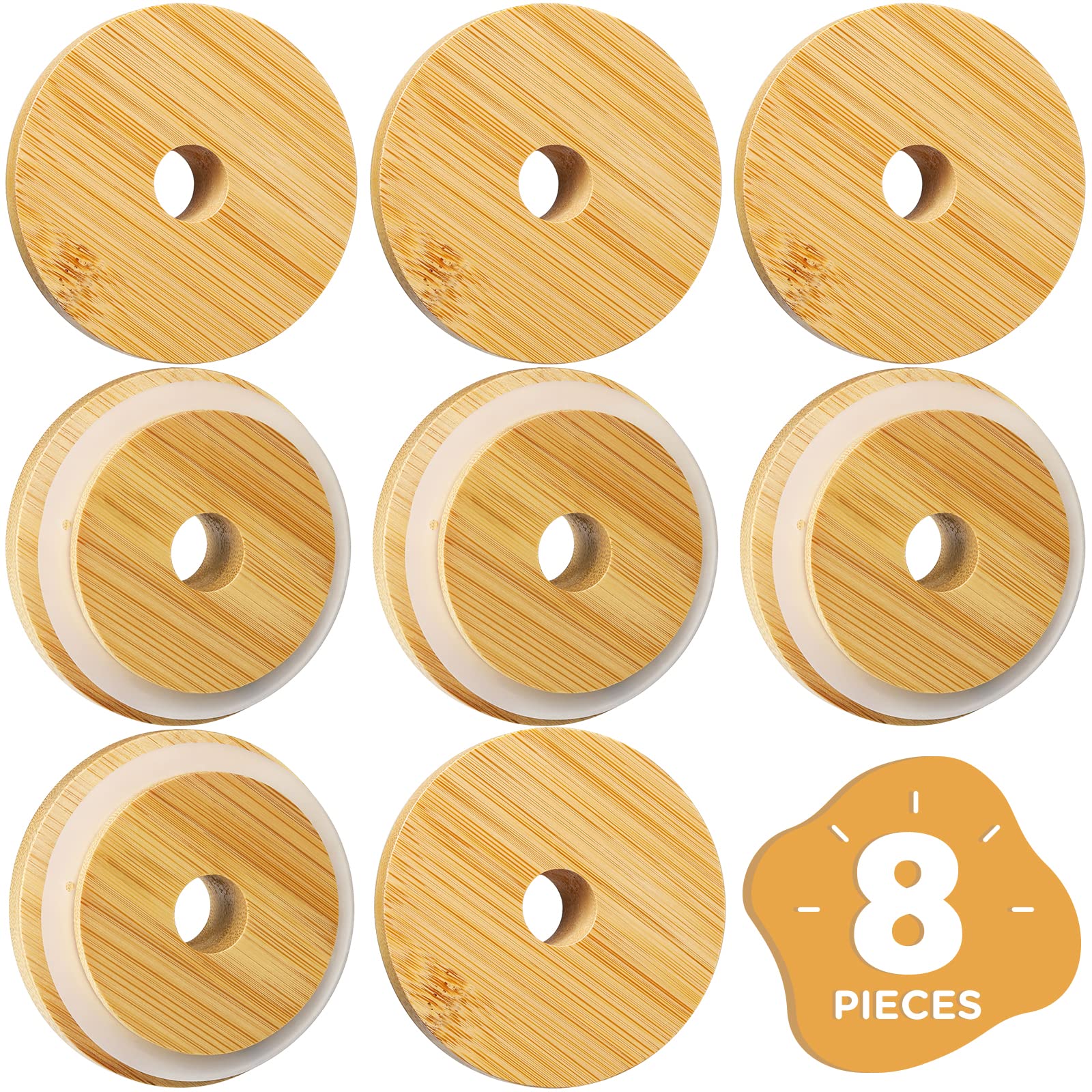 Photo 1 of SBMKK Bamboo Lids for Beer Can Glass, Natural Wood Lids 70mm with Straw Hole, for 16 20oz Glass Cup, Fit for Regular Mouth Mason Jars