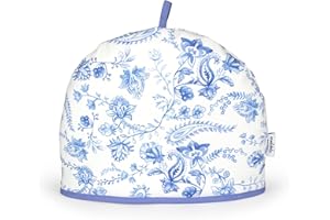 Muldale Large Tea Cozy for Teapot British - 100% Cotton Extra Thick Wadding Tea Pot Cover Designed in England - Insulated Teapot Cozy for English Tea Sets - Vintage Blue Floral