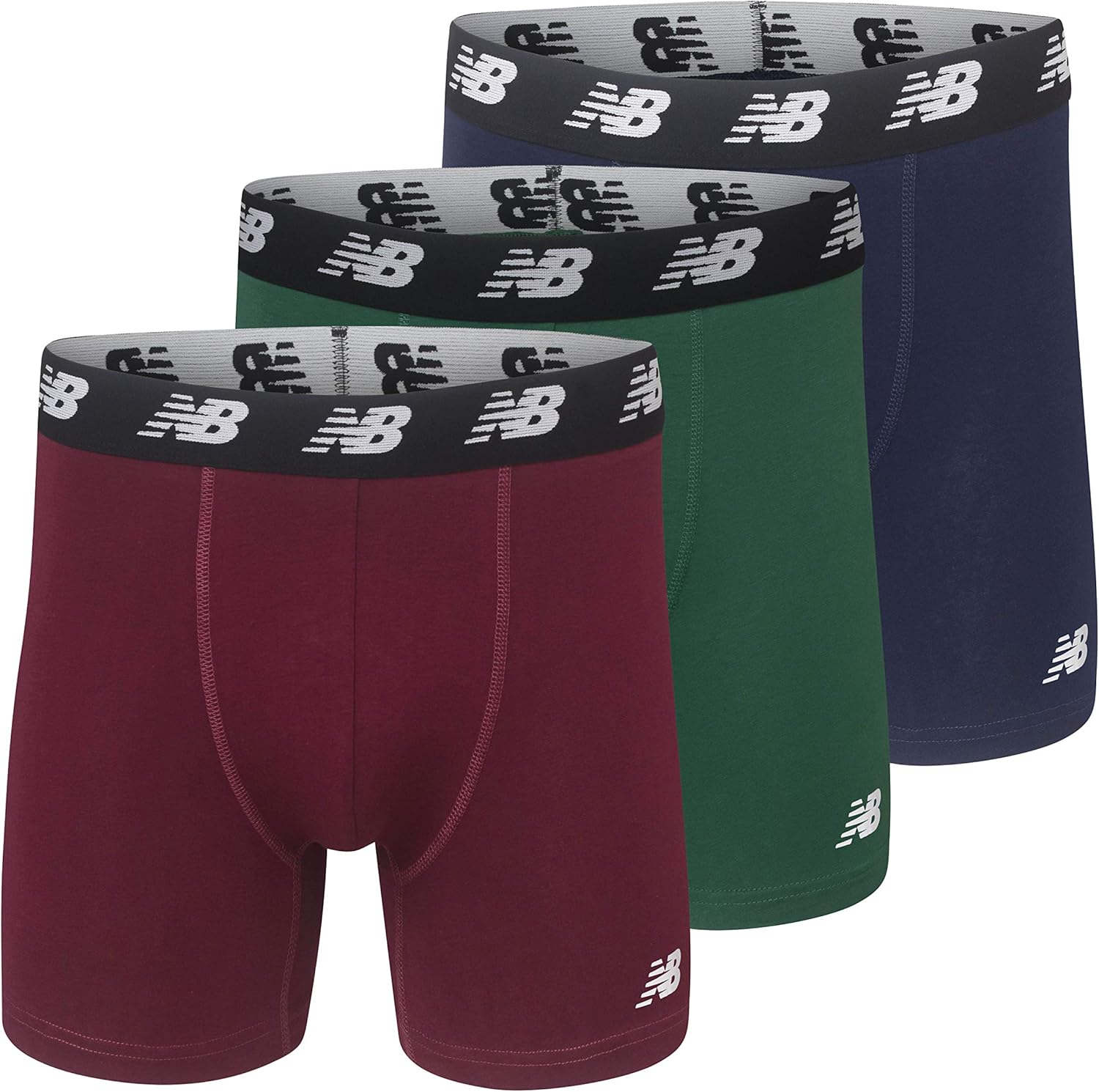 New Balance Men's No-Fly Cotton Performance Boxer Briefs, 5 Inch Inseam (3 Pack of Men's Underwear): Clothing