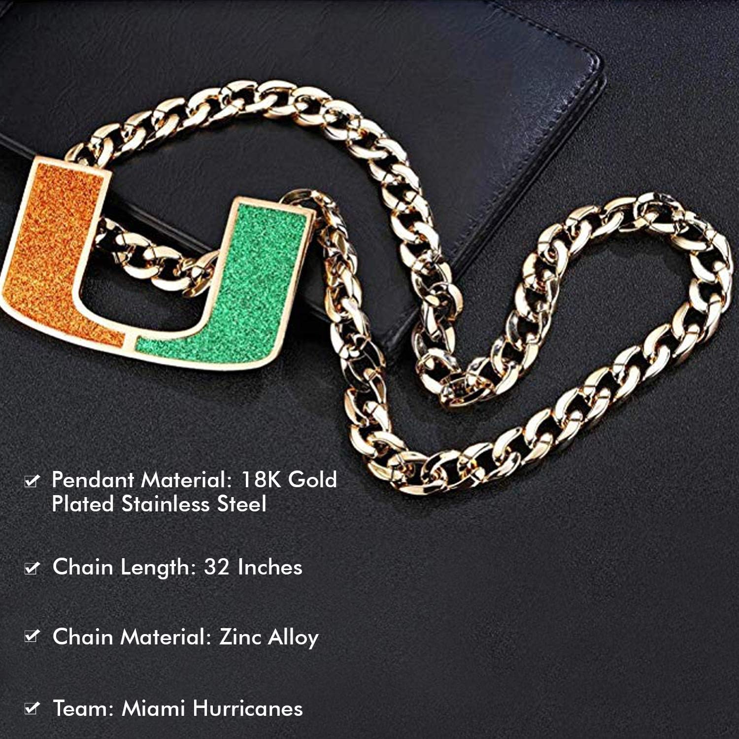 Miami Hurricanes Turnover Chain - Limited Edition 18K Gold Plated Necklace - Sports Jewelry Gift for Men & Women – Ideal for Fans & Supporters: Clothing