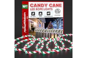 HELIOSRIBBON 16FT Candy Cane Rope Lights, Christmas Led Rope Light Outdoor ETL Listed, Waterproof Tube Lighting Connectable and Cuttable, for Festival Porch Railing Pillar Garden Fence Xmas Tree, Green Red White
