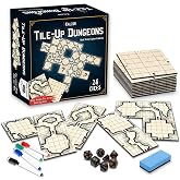 Battle Map Tiles for DND &amp; RPG &ndash; Modular Dungeon Maps | Fantasy Starter Set | 24pcs Dual-Sided Grid Tiles Mat with Dice, Wet/Dry Erase Battle Map Tiles, Board Game Kit for Tabletop Dragons Games