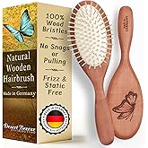 Natural Wooden Hair Brush for Women – Anti Breakage Wood Bristle Brush with Pear Wood Handle, Gentle Scalp Massage, Anti-Static, Made in Germany – Best Rated for All Hair Types