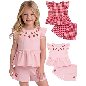 Xaatren 2 Pack Toddler Girl Cute Summer Outfits | Flutter Sleeve, Ruffle Tank Top, Casual Shorts, Cute 2 Piece Set, Soft, Bre