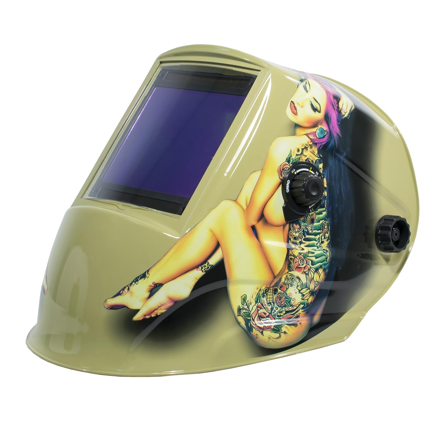 TGR Extra Large View Auto Darkening Welding Helmet Tattoo Girl 4"W
