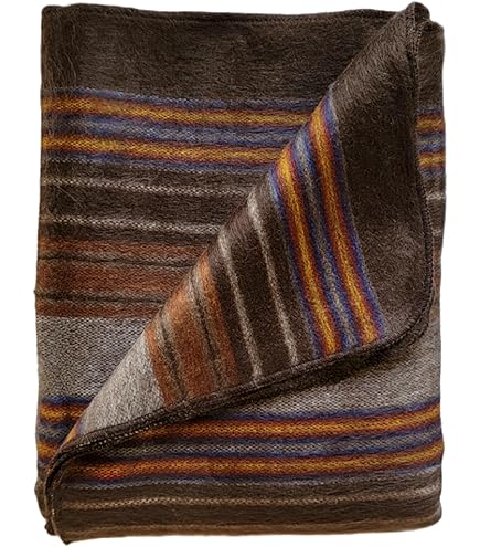 Manta De Lana De Alpaca Peruana Gris Oscuro Con Rayas Suaves Gris