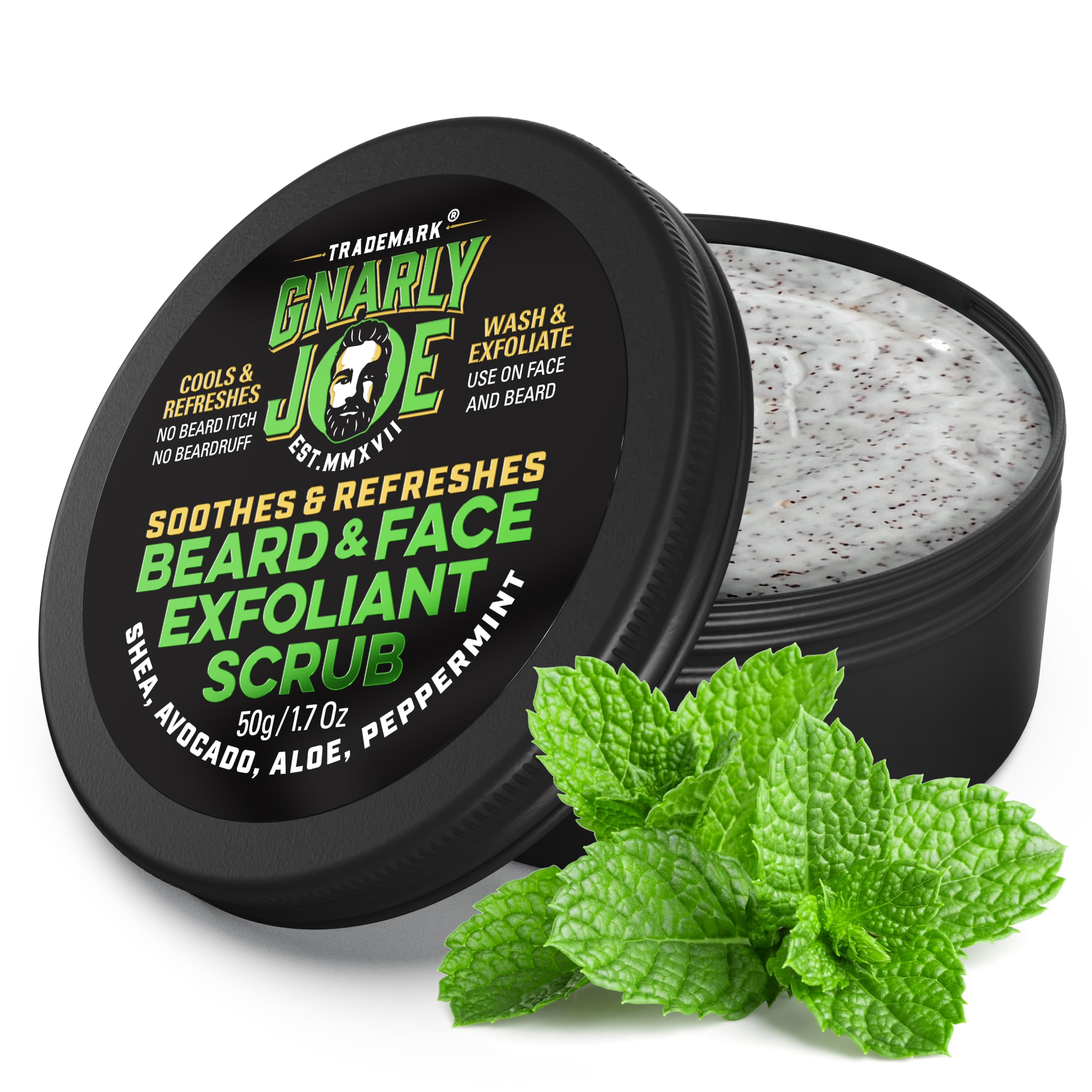 Gnarly Joe Face & Beard Exfoliator Scrub for Men - 50g Natural Peppermint Face Wash - Dual Action Beard Exfoliator & Mens Facial Scrub for Dry, Itchy Skin & Beard Dandruff - Made in UK — image 1