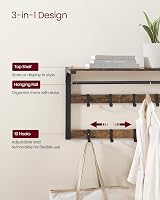 VASAGLE Wall-Mounted Coat Rack Shelf with 10 Removable Hooks LCR201B01 view 3
