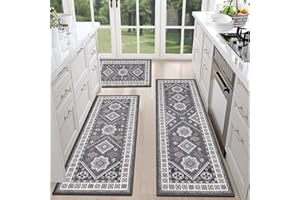HEBE Farmhouse Kitchen Rugs Sets of 3 Non Slip Washable Boho Kitchen Rugs and Mats for Floor Kitchen Runner Rug Floor Carpet 