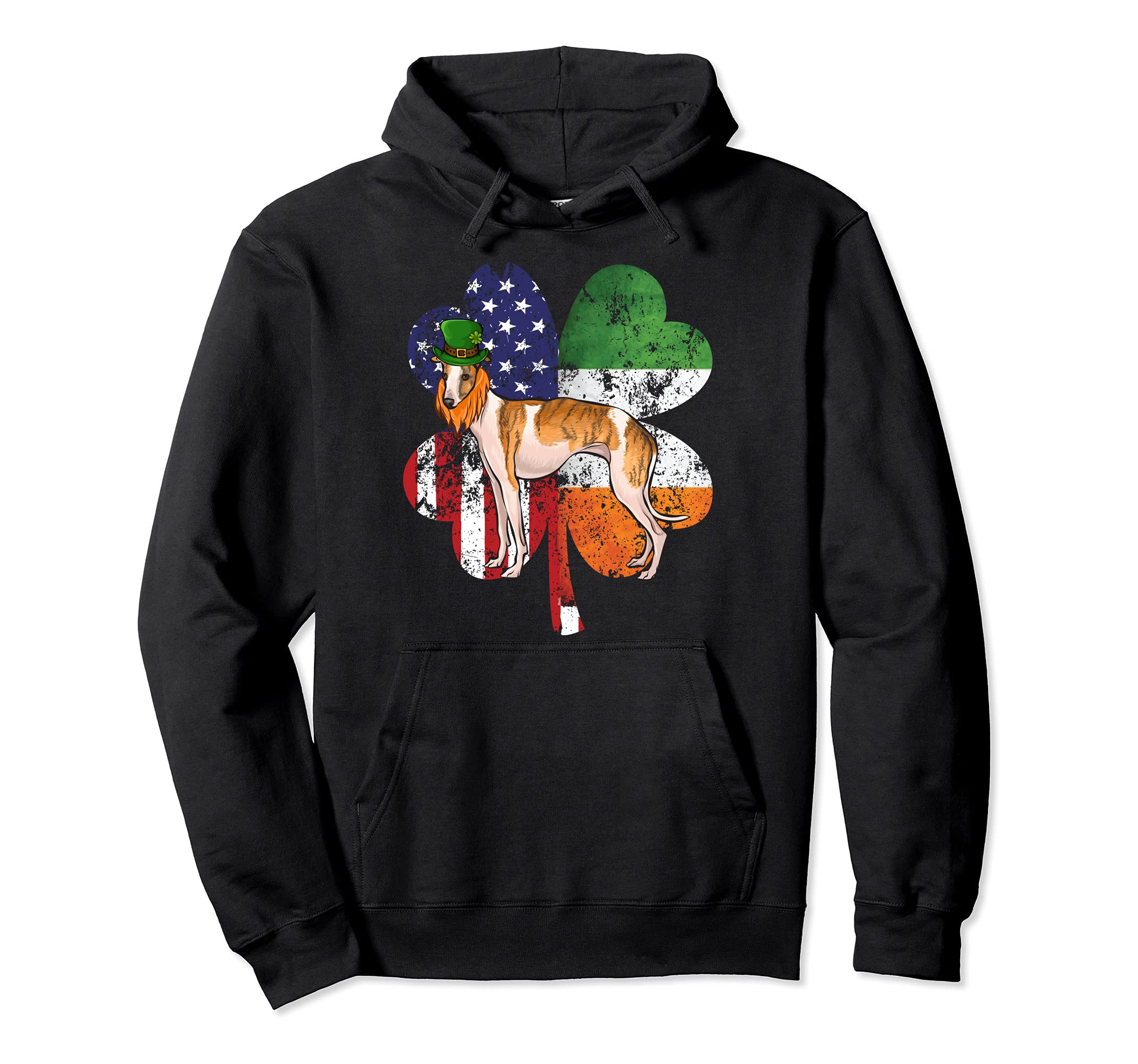 St Patricks Day Irish American Flag Whippet Dog Pullover Hoodie