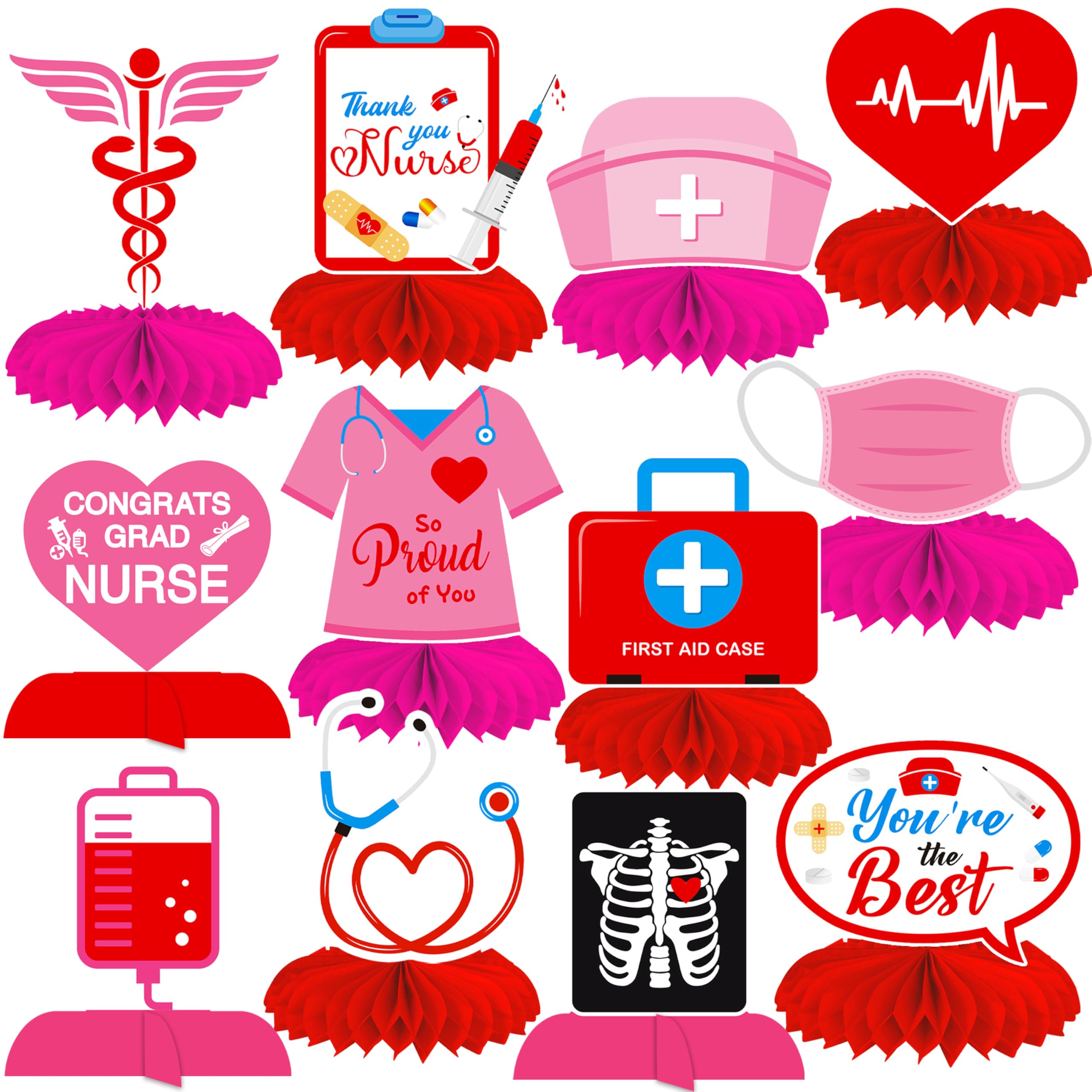 Photo 1 of 12Pcs Nurse Party Honeycomb Centerpiece Nurse Graduation Decorations for Table Nursing School Graduation Centerpieces for Nurse Grad Party Medical RN Theme Party Supplies