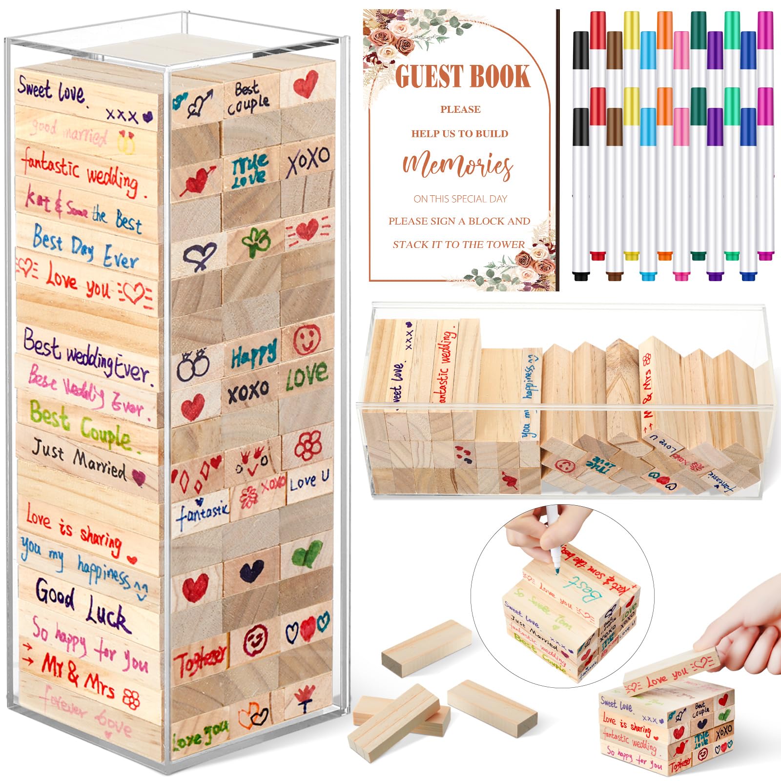 Photo 1 of Beeveer 80 Pcs Wedding Guest Book Alternative Wooden Block Guest Book