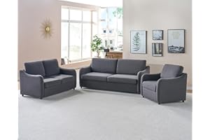 AMERLIFE Sofa, Modern Sofa with Smooth Curved Armrest, 3 Piece Couch Set- Single Chair, Loveseat and 3 Seater Sofa, Deep Seat Couch Set for Living Room- Boucle Grey Couch