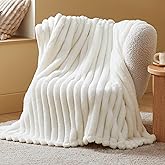 Bedsure White Throw Fuzzy Blanket for Couch - 350GSM Super GentleSoft Cozy Fleece Blankets for Women, Cute Small Throws for Girls, 50x60 Inches, Wider Striped Design