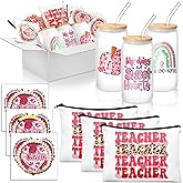 Skylety 12 Pcs Galentine's Day Gifts for Women Happy Thank You Ideas Valentines Day Gifts for Teachers Include Glass Cup Cosmetic Makeup Bags Greeting Cards and Bracelet for Birthday