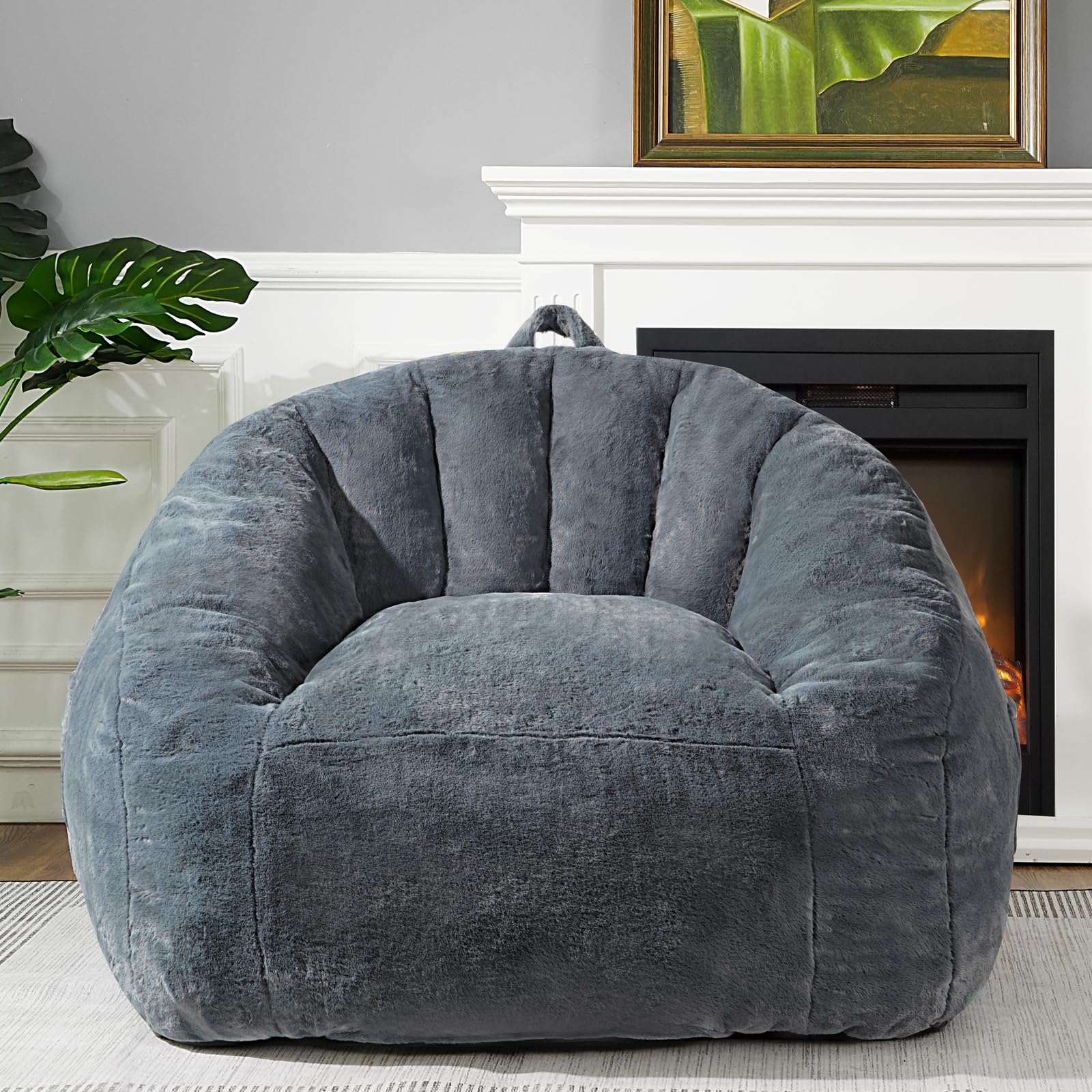 Photo 1 of Giant Bean Bag Chair for Adults and Kids, BeanBag Couch Filler with Memory Foam, Ergonomic Faux Fur Shell-Shaped Boneless Chair and Reading Living Room, Bedroom, Grey