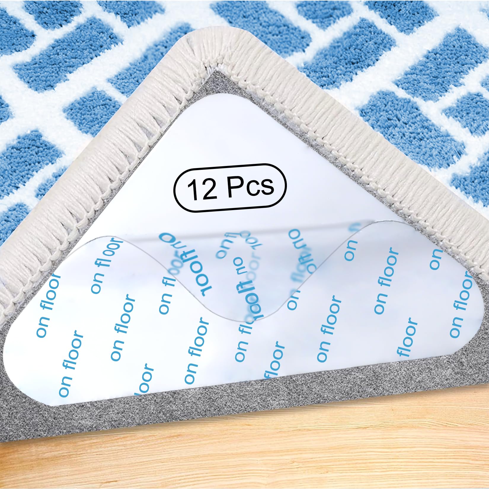 Adispotg Rug Gripper, 12 Pcs Double Sided Anti Curling Carpet Grippers underlay, Washable and Reusable Carpet non Anti slip rug grip for wooden, tile, marble, laminate and linoleum floors