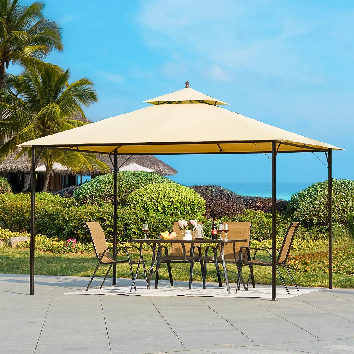 Amazon Com Yoleny 10x12 Ft Canopy Gazebo Outdoor Gazebo Steel Frame With Vented Soft Top For Backyard Patio Party Event Beige Garden Outdoor