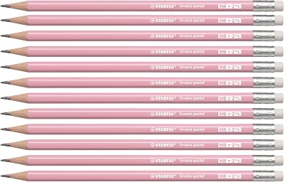 STABILO Swano Pastel Graphite Pencil HB 12 Colors Pink Eraser
