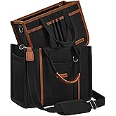 BESBESME Women’s Canvas Tote Bag with Zipper and Compartments – Multi-Pocket Laptop Work Crossbody Shoulder Tote Purse