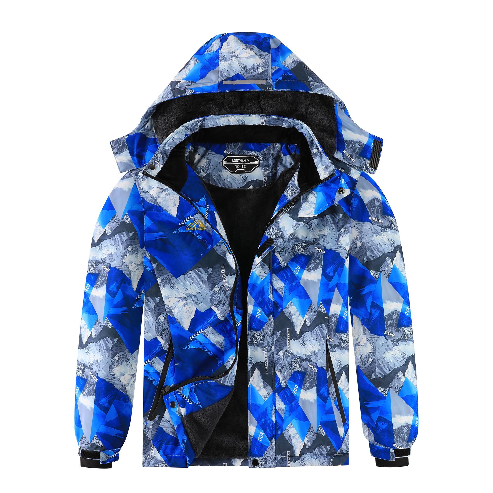 Photo 1 of ***Zipper doesn't exist*** Lonthanly Kid's Ski Jacket Winter Waterproof Coat girls boys Fleece Snowboarding Jackets with Detachable Hood Girl-Blue-14-16