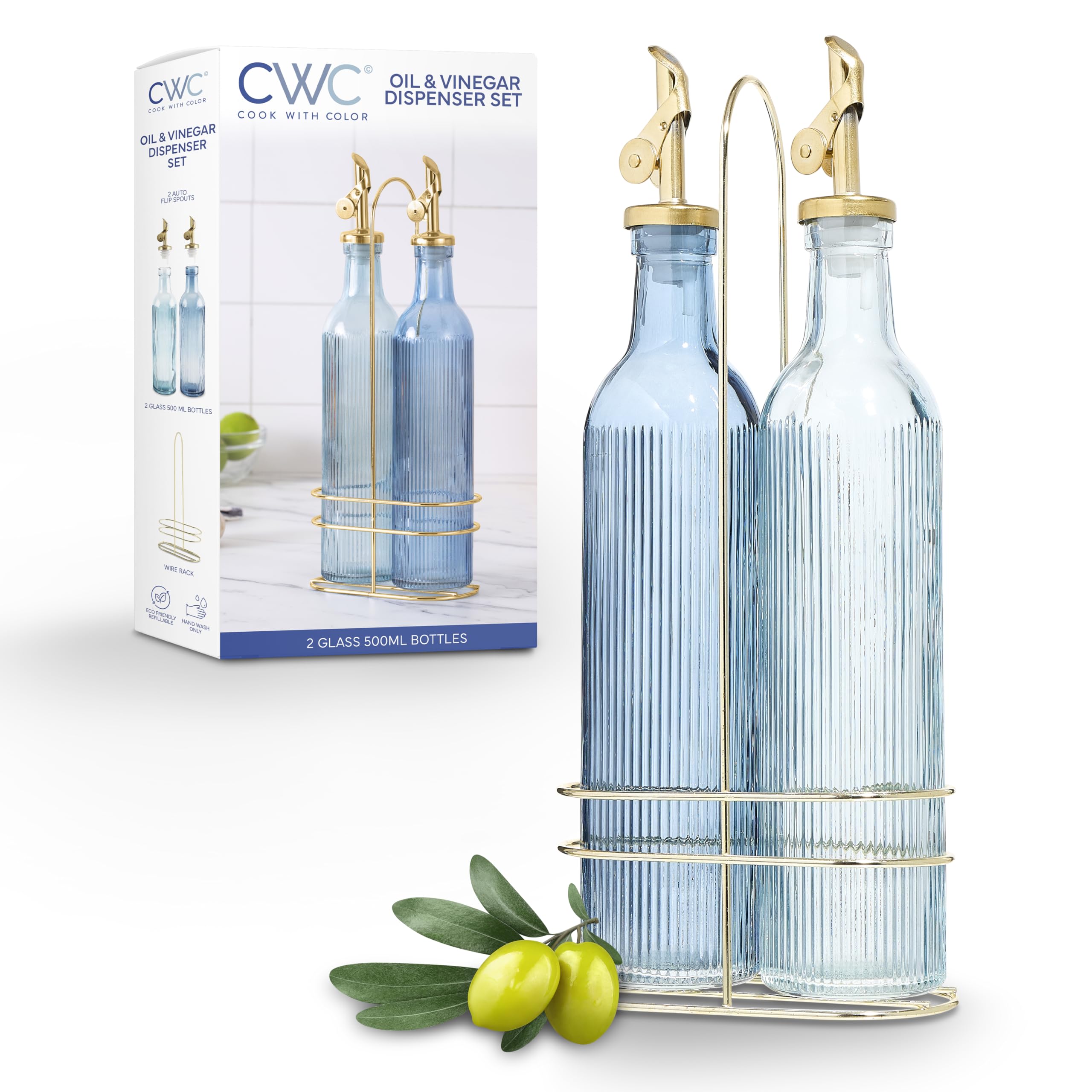 Cook&co Botl **MISSING 1 BOTTLE** COOK WITH COLOR Glass Olive Oil Bottle Dispenser ...