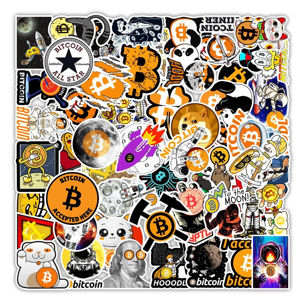 Bitcoin Virtual Currency Stickers - Non-Repeated, Aesthetic for Water Bottle, Laptop, Skateboard, Luggage, Guitar, Car, Motorcycle - Vinyl Waterproof Pack Suitable for Teens Adults