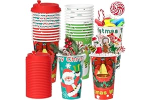 FZR Legend Christmas Party Favors Goodie Cups, 24 Pack 16OZ Reusable Xmas Plastic Party Supplies Hot Decorations Cups with Lids Plugs for Kids for New Year,Holiday,Christmas Party Tableware