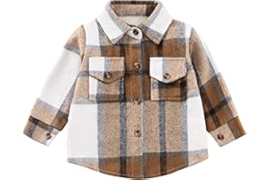 URMAGIC Toddler Baby Boy Girl Shirt Flanne Jacket Plaid Long Sleeve Button Down Shirt Kids Fall Winter Shacket Kids Coat