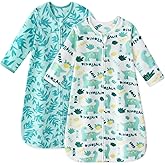 Unnivoll Fleece Baby Sleep Sack 0-6 Months Long Sleeve 1.0 Tog Baby Wearable Blanket Microfleece Sleeping Sack with 2-Way Zipper for Newborn Infant Green & White Dinosaur