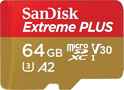 SanDisk Extreme Plus 64GB microSDXC Class 10 Speicherkarte mit SD-Adapter, Gold/Rot