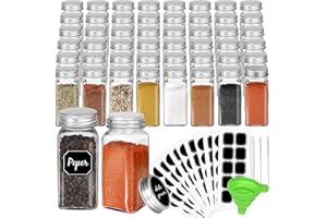 CycleMore 48 Pack 4oz Glass Spice Jars Bottles, Square Spice Containers with Silver Metal Caps and Pour/Sift Shaker Lid-80pcs