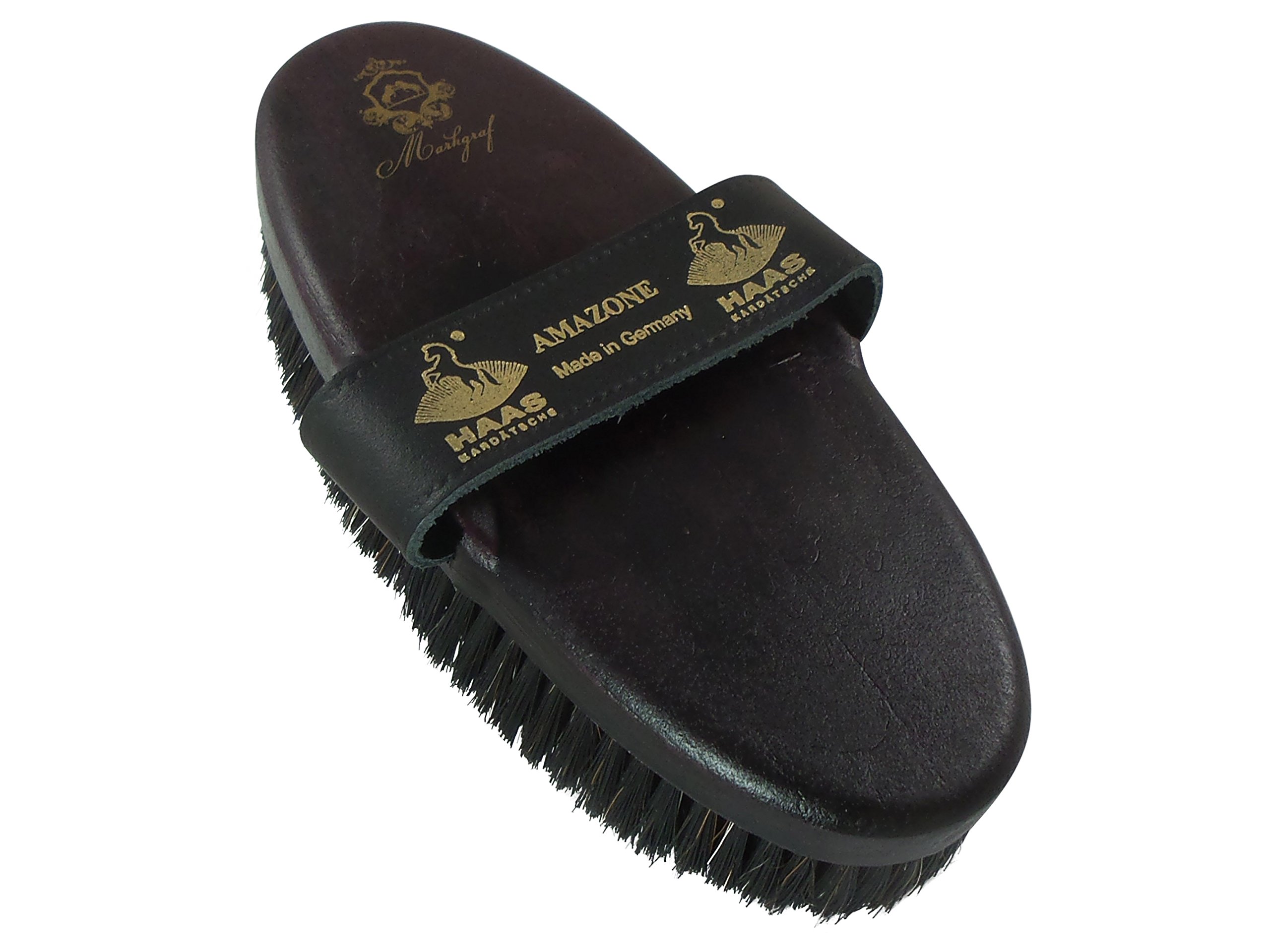 Body Brush for Horses -Amazone- with horse hair brush field in black and white of Haas for Markgraf