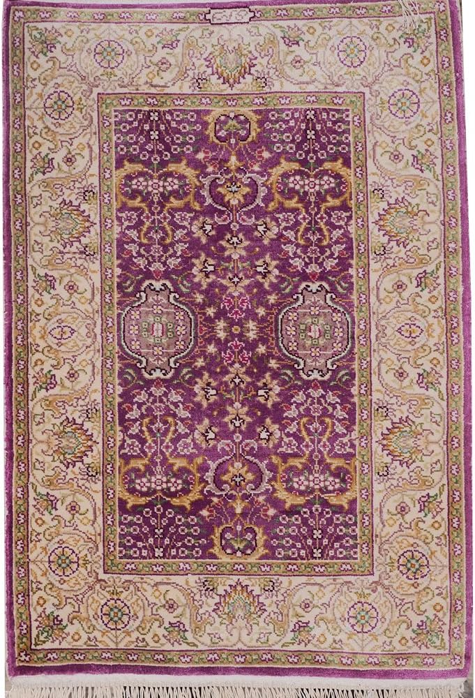 Yilong Carpet 1.3'x2' Hand Knotted Silk Carpet Handmade Traditional Oriental Qum Persian Small Carpet Mat W41A40x60