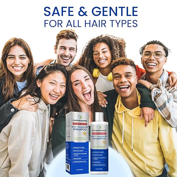 PHARMBANNER ANTI-DANDRUFF SHAMPOO WITH SELENIUM SULFIDE: FOR FLAKY SCALP, ITCHING & SEBORRHEIC DERMATITIS RELIEF – MENTHOL & LAVENDER OIL – MOISTURIZING, COLOR SAFE, GENTLE FOR ALL HAIR TYPES – 8.4OZ