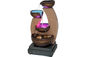 NATURE'S MARK 11" H Golden Tiered Bowl Fountain with Color Changing LED Lights with Adapter Brown