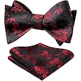 HISDERN Bow Ties for Men Floral Bowties Mens Self Tie Bow Tie Handkerchief Jacquard Woven Bowtie Pocket Square Set