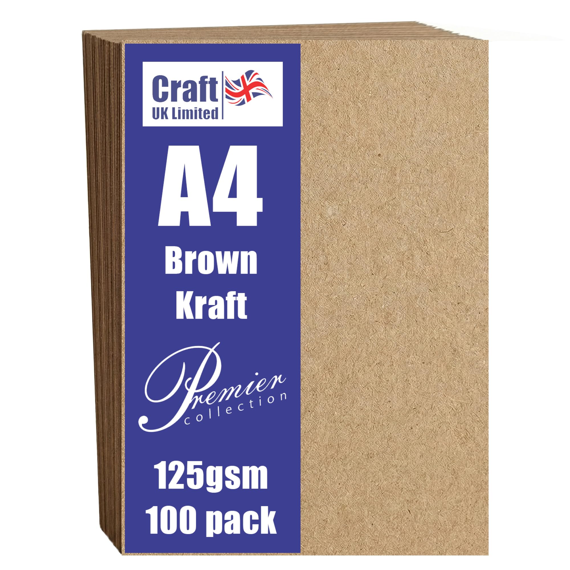 Craft UK, 100 A4 Card, Kraft Cardstock Paper for Invitations and More, 125gsm, Made in the UK, Lasting Quality, Brown