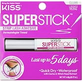 Kiss SuperStick Lash Glue for Strip Eyelashes, Clear, 0.17 Oz (4.8 g), Dermatologist-Tested, Extended Wear Lash Adhesive, Easy-to-Apply Quick-Dry Brush Applicator, Waterproof on Normal Skin